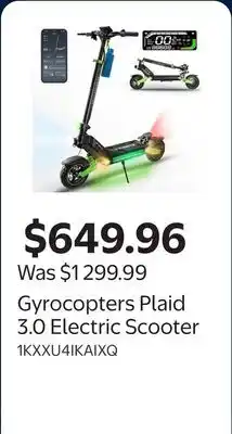 Walmart Gyrocopters Plaid 3.0 Electric Scooter offer