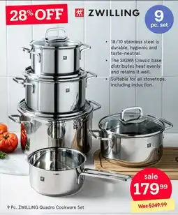 Kitchen Stuff Plus 9 Pc. ZWILLING Quadro Cookware Set offer