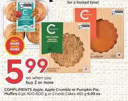 Safeway Compliments Apple, Apple Crumble or Pumpkin Pie, Muffins or Crumb Cakes offer