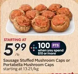 Safeway Sausage Stuffed Mushroom Caps or Portabella Mushroom Caps offer