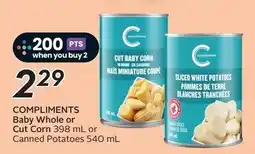 Safeway Compliments baby whole or cut corn 398 ml or canned potatoes 540 ml offer