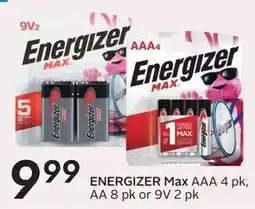 Safeway Energizer Max AAA 4 pk, AA 8 pk or 9V 2 pk offer