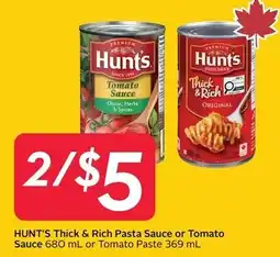 Safeway Hunt's Thick & Rich Pasta Sauce or Tomato Sauce offer