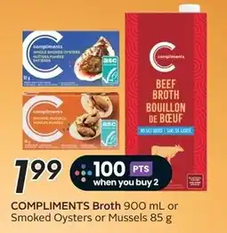 Safeway Compliments Broth or Smoked Oysters or Mussels offer