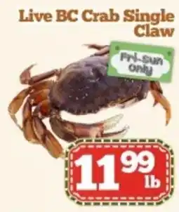 Nations Fresh Foods Live BC Crab Single Claw offer