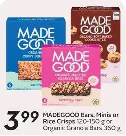 Safeway Madegood bars, minis or rice crisps 120-150 g or organic granola bars 360 g offer