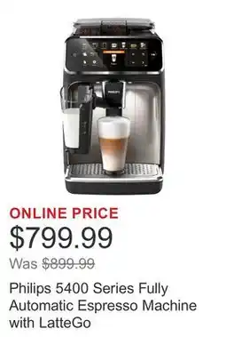 Costco Philips 5400 Series Fully Automatic Espresso Machine with LatteGo offer