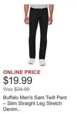 Costco Buffalo Men's Sam Twill Pant – Slim Straight Leg Stretch Denim Cotton Casual Five-Pocket offer