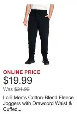 Costco Lolë Men's Cotton-Blend Fleece Joggers with Drawcord Waist & Cuffed Hem offer