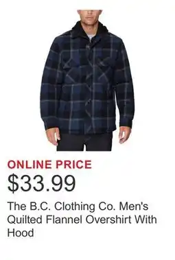 Costco The B.C. Clothing Co. Men's Quilted Flannel Overshirt With Hood offer