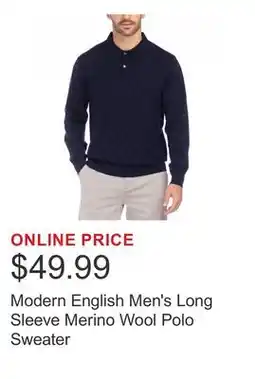 Costco Modern English Men's Long Sleeve Merino Wool Polo Sweater offer