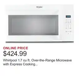 Costco Whirlpool 1.7 cu ft. Over-the-Range Microwave with Express Cooking Buttons, 300 CFM offer