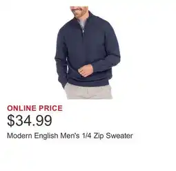 Costco Modern English Men's 1/4 Zip Sweater offer