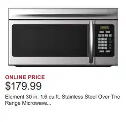 Costco Element 30 in. 1.6 cu.ft. Stainless Steel Over The Range Microwave with Auto-Cook Options, 300 CFM offer
