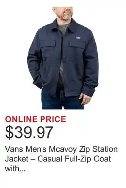 Costco Vans Men's Mcavoy Zip Station Jacket – Casual Full-Zip Coat with Collar offer
