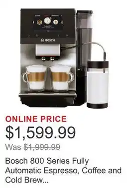 Costco Bosch 800 Series Fully Automatic Espresso, Coffee and Cold Brew Machine with Built in Grinder offer