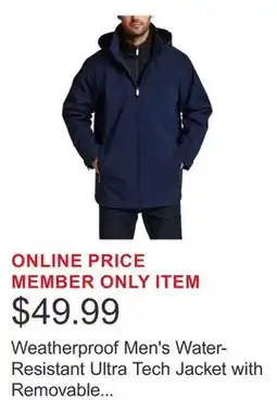 Costco Weatherproof Men's Water-Resistant Ultra Tech Jacket with Removable Hood offer