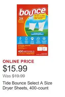 Costco Tide Bounce Select A Size Dryer Sheets, 400-count offer