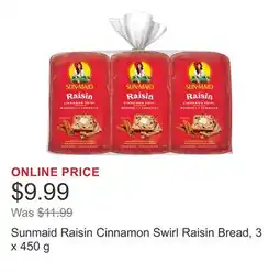 Costco Sunmaid Raisin Cinnamon Swirl Raisin Bread offer