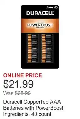 Costco Duracell CopperTop AAA Batteries with PowerBoost Ingredients, 40 count offer