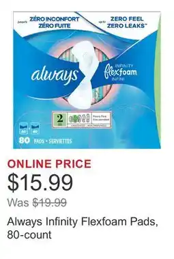 Costco Always Infinity Flexfoam Pads, 80-count offer