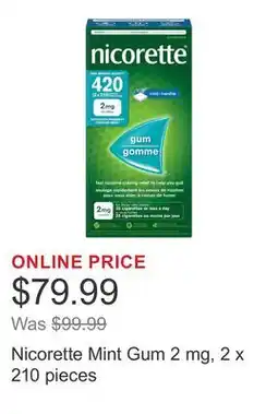 Costco Nicorette Mint Gum 2 mg, 2 x 210 pieces offer