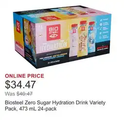 Costco Biosteel Zero Sugar Hydration Drink Variety Pack, 473 mL 24-pack offer