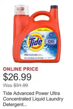 Costco Tide Advanced Power Ultra Concentrated Liquid Laundry Detergent with Oxi 89 Loads offer