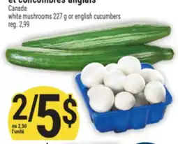 Marché Adonis CHAMPIGNONS BLANCS 227 G ET CONCOMBRES ANGLAIS | WHITE MUSHROOMS 227 G OR ENGLISH CUCUMBERS offer