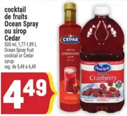 Marché Adonis COCKTAIL DE FRUITS OCEAN SPRAY OU SIROP CEDAR | OCEAN SPRAY FRUIT COCKTAIL OR CEDAR SYRUP offer