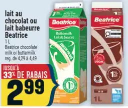 Marché Adonis LAIT AU CHOCOLAT OU LAIT BABEURRE BEATRICE | BEATRICE CHOCOLATE MILK OR BUTTERMILK offer