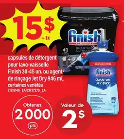 Maxi capsules de détergent pour lave-vaisselle Finish, 30-45 un. ou agent de rinçage Jet Dry offer