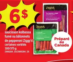 Maxi SAUCISSON KOLBASSA FUMÉ OU BÂTONNETS DE PEPPERONI ZIGGY'S, 300/375 g offer