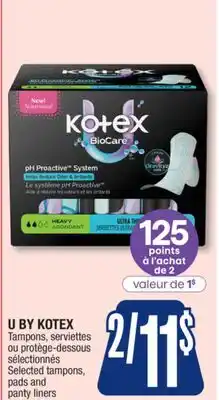 Jean Coutu U BY KOTEX Selected tampons, pads and panty liners offer