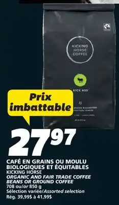 IGA KICKING HORSE ORGANIC AND FAIR TRADE COFFEE BEANS OR GROUND COFFEE offer