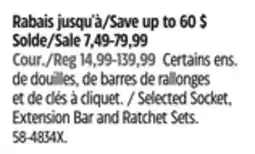 Canadian Tire Selected Socket, Extension Bar and Ratchet Sets offer