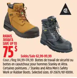Canadian Tire Stanley and Altra Men's Safety Work or Rubber Boots offer