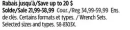 Canadian Tire Mastercraft Wrench Sets. Selected sizes and types offer