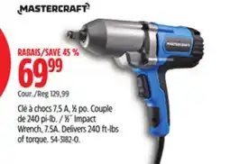 Canadian Tire Mastercraft 1⁄2˝ Impact Wrench, 7.5A. Delivers 240 ft-lbs of torque offer