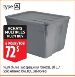 Canadian Tire Solid Wheeled Tote, 80L offer