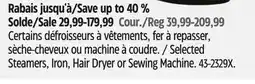 Canadian Tire Selected Steamers, Iron, Hair Dryer or Sewing Machine offer