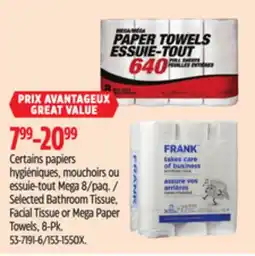 Canadian Tire Selected Bathroom Tissue, Facial Tissue or Mega Paper Towels, 8-Pk offer