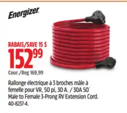 Canadian Tire Energizer 30A 50´ Male to Female 3-Prong RV Extension Cord offer