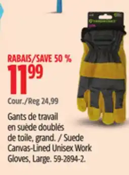 Canadian Tire Suede Canvas-Lined Unisex Work Gloves, Large offer