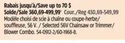 Canadian Tire Selected EGO 56V Chainsaw or Trimmer/ Blower Combo offer