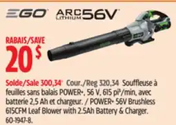 Canadian Tire POWER+ 56V Brushless 615CFM Leaf Blower with 2.5Ah Battery & Charger offer