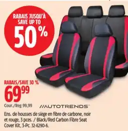Canadian Tire Black/Red Carbon Fibre Seat Cover Kit, 3-Pc offer
