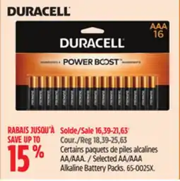 Canadian Tire Duracell Selected AA/AAA Alkaline Battery Packs offer
