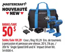 Canadian Tire MASTERCRAFT Ens. de tournevis à percussion et perceuse une vitesse, 20 V, 3 1/4 po offer
