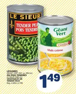 Marché Bonichoix GÉANT VERT (341 or 398 mL) VEGETABLES OR LE SIEUR (398 mL) TENDER PEAS offer